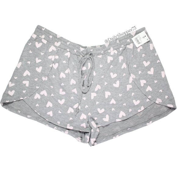 Love & Cherish Women's Gray & Pink Heart Rayon Blend Drawstring Lounge PJ Shorts - Picture 1 of 5